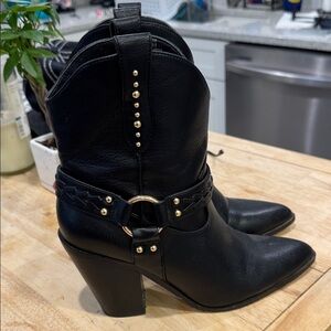 Jessica Simpson Black Leather Boots with Gold Accents